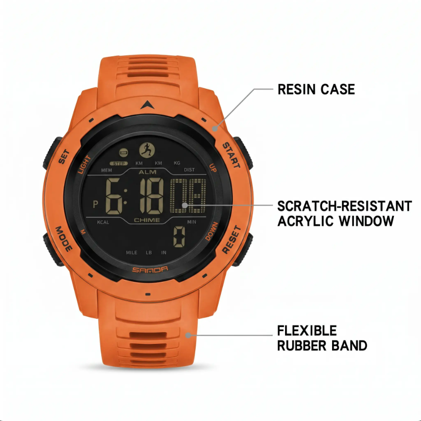 Waterproof Military Digital Watch with Pedometer