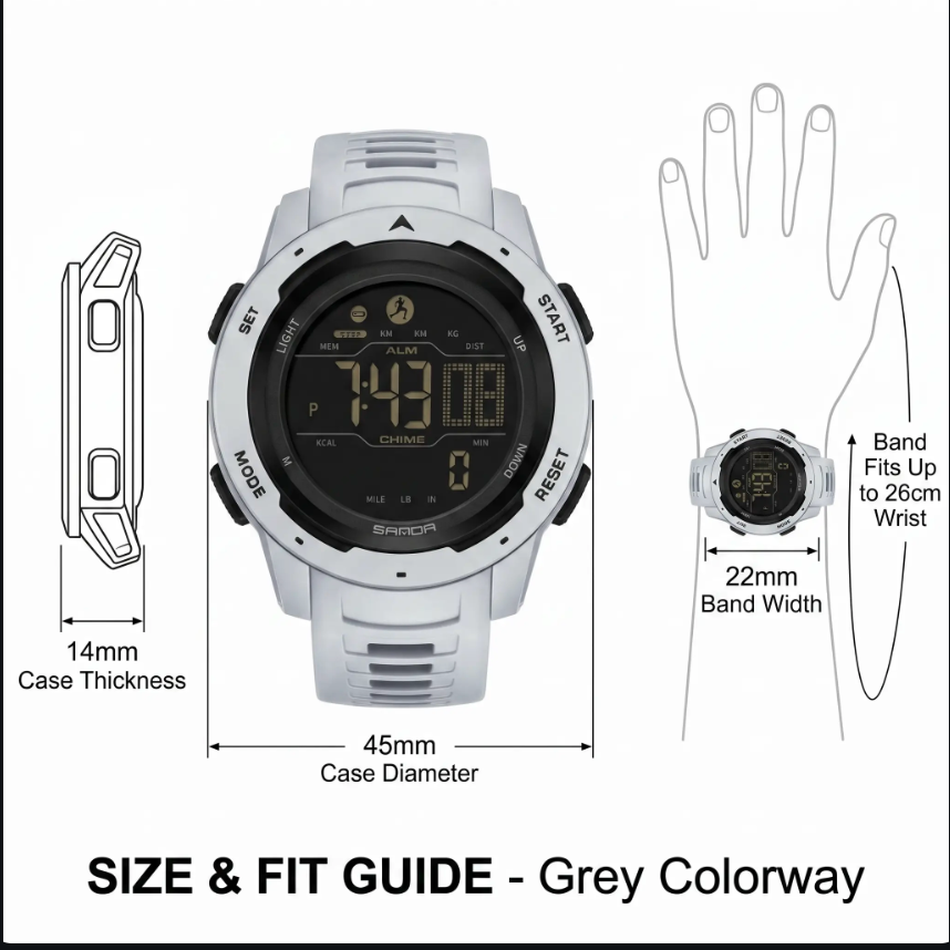Waterproof Military Digital Watch with Pedometer