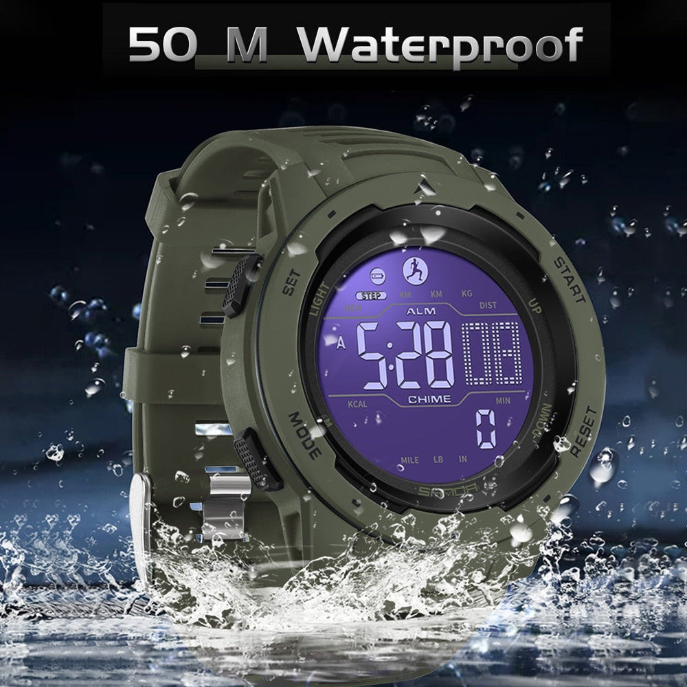 Waterproof Military Digital Watch with Pedometer