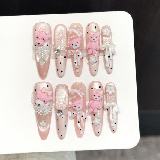 Whimsical Bear-Themed Press-On Nail Set