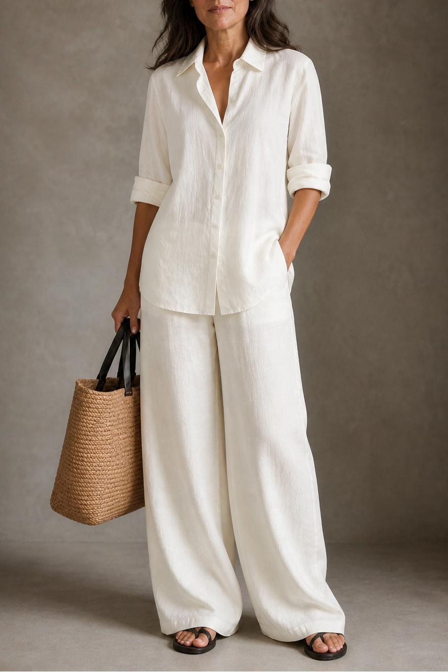 Wide-Leg Trousers and Shirt Two-Piece Set