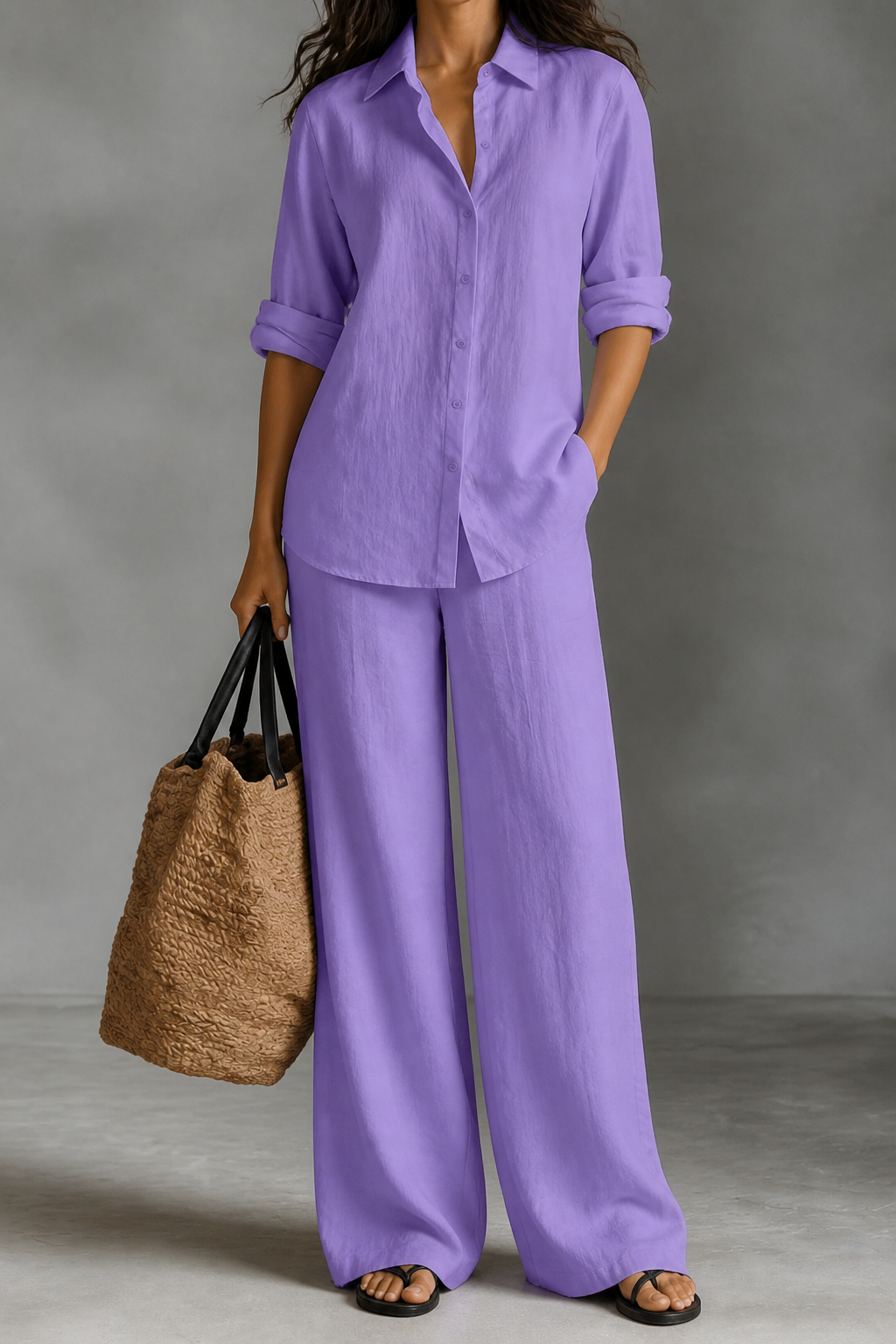 Wide-Leg Trousers and Shirt Two-Piece Set