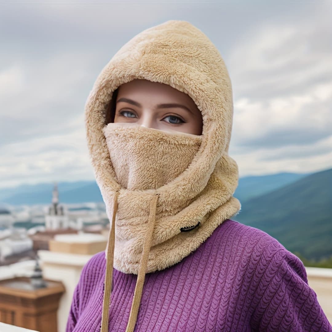 Winter Fleece-Lined Hood Scarf for Women Windproof Ear Protection