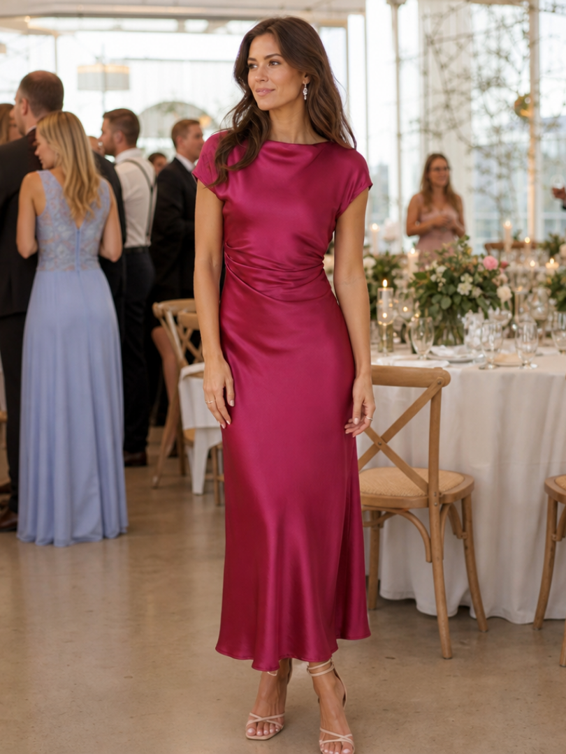 Women's Bateau Neck Wrap Midi Dress