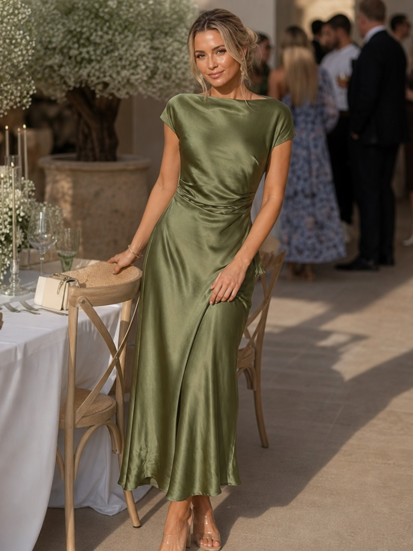 Women's Bateau Neck Wrap Midi Dress