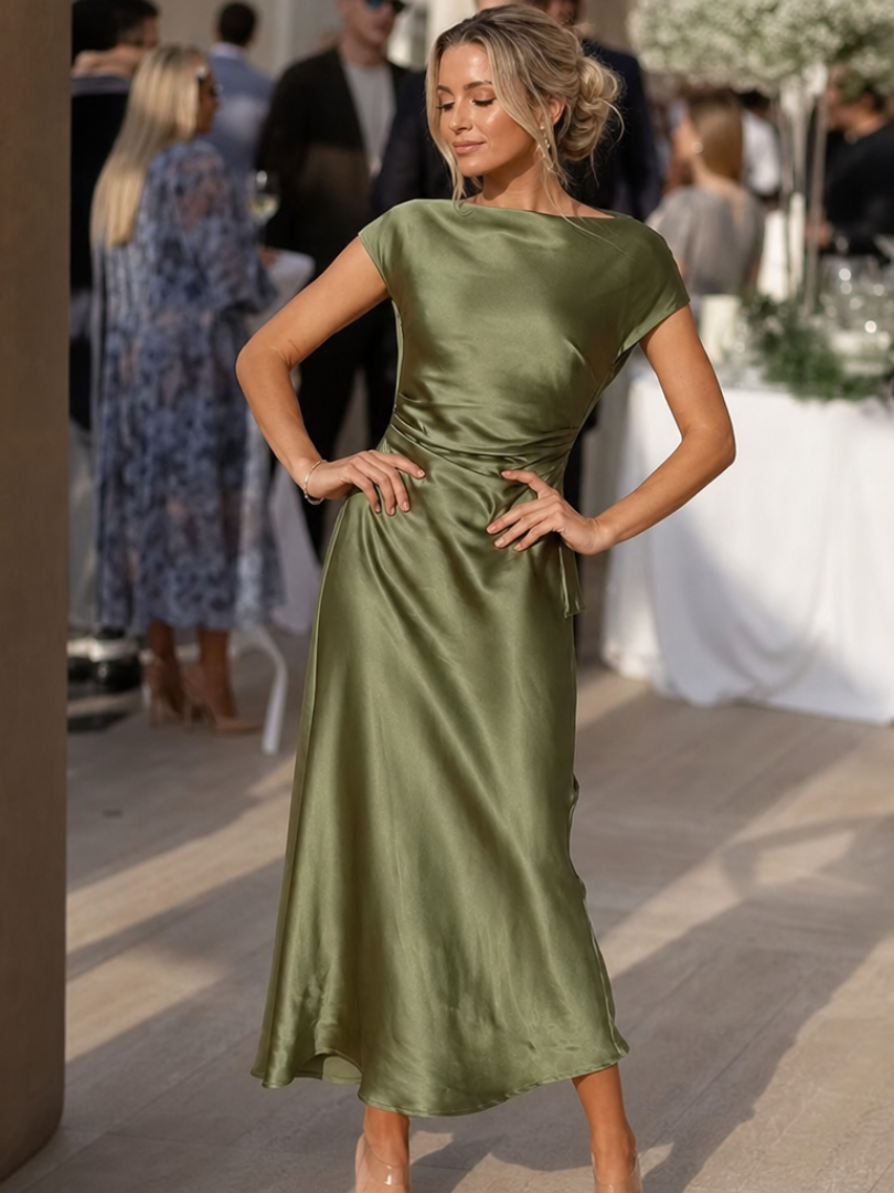 Women's Bateau Neck Wrap Midi Dress