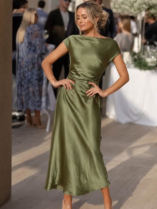 Women's Bateau Neck Wrap Midi Dress
