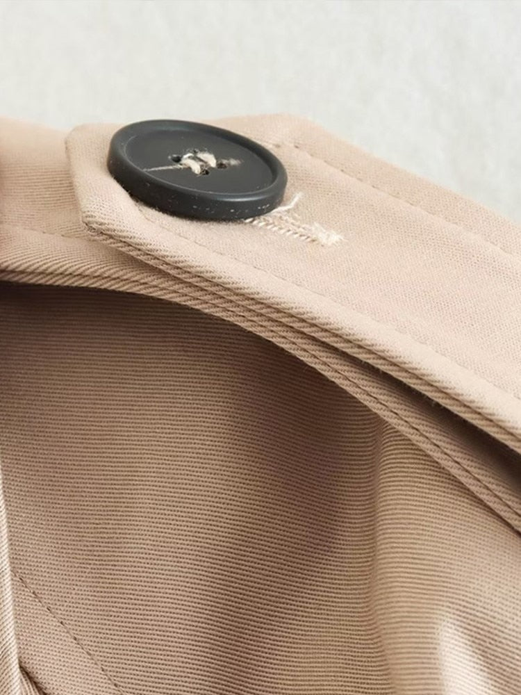 Women's Beige Double-Breasted Cropped Trench Coat