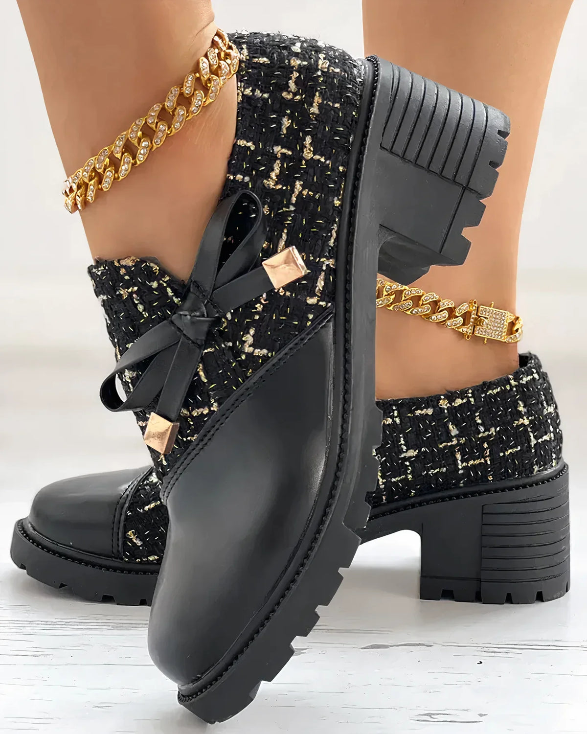 Women's Block Heel Mary Jane Shoes with Side Zip
