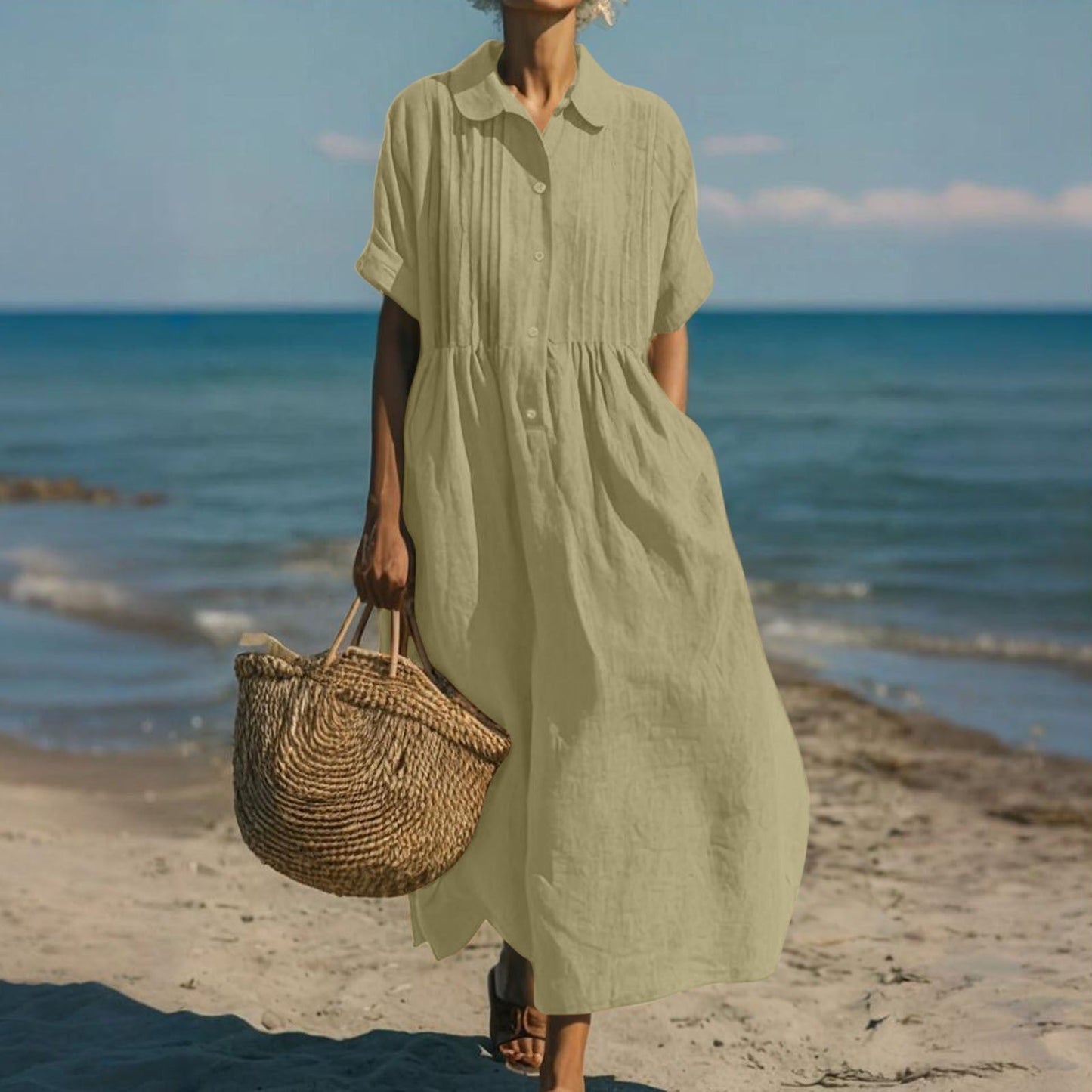 Women's Button-Down Midi Shirt Dress
