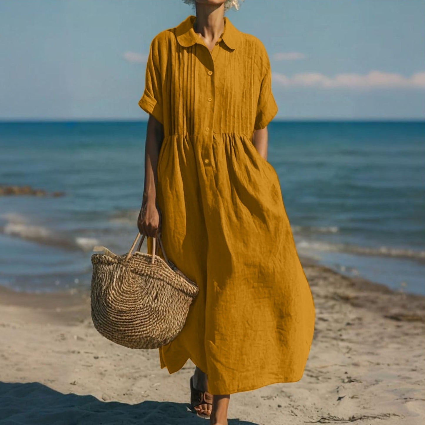 Women's Button-Down Midi Shirt Dress