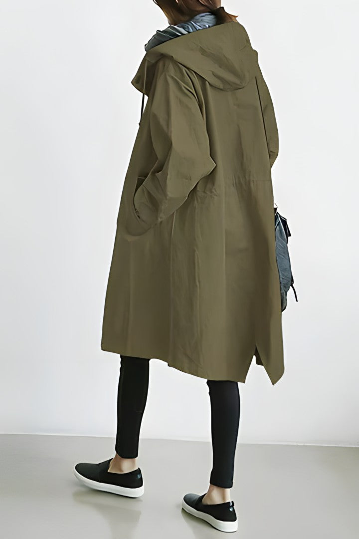 Women's Button-Front Hooded Trench Coat