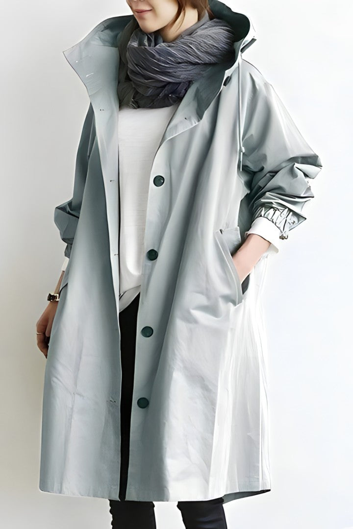 Women's Button-Front Hooded Trench Coat