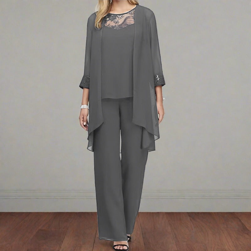 Women's Chiffon Lace Pant Suit