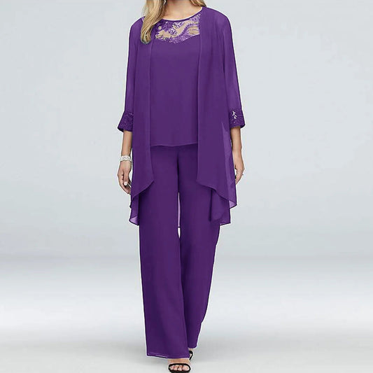 Women's Chiffon Lace Pant Suit