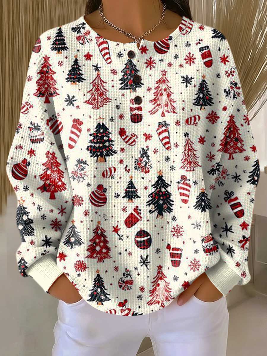 Women's Christmas Long Sleeve Waffle Knit Sweater