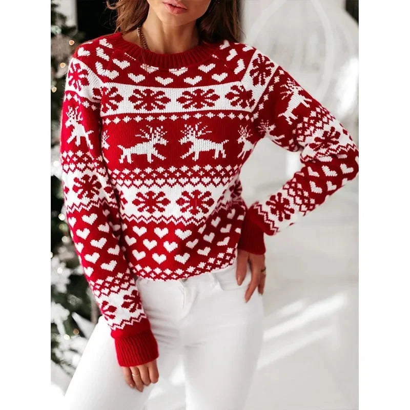 Women's Christmas Print Long-Sleeve Acrylic and Polyester Winter Sweater