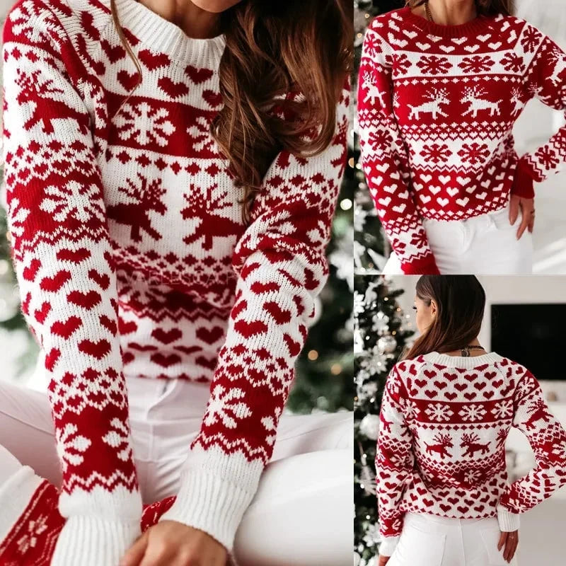 Women's Christmas Print Long-Sleeve Acrylic and Polyester Winter Sweater