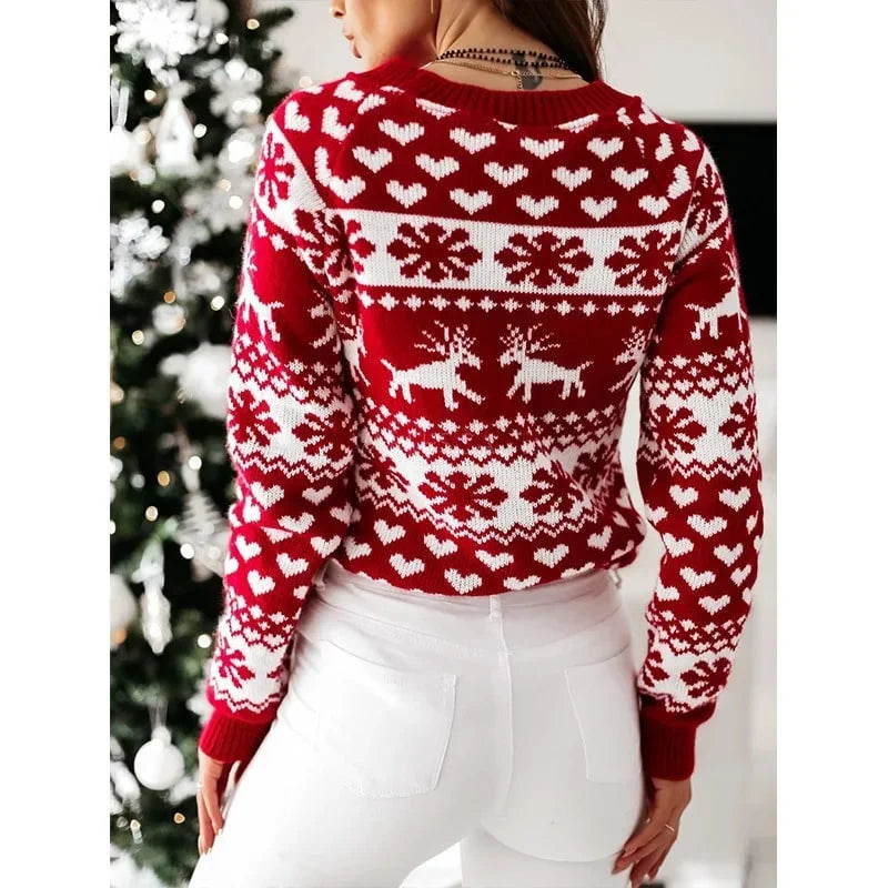 Women's Christmas Print Long-Sleeve Acrylic and Polyester Winter Sweater