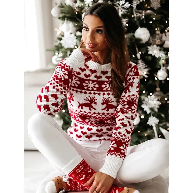 Women's Christmas Print Long-Sleeve Acrylic and Polyester Winter Sweater