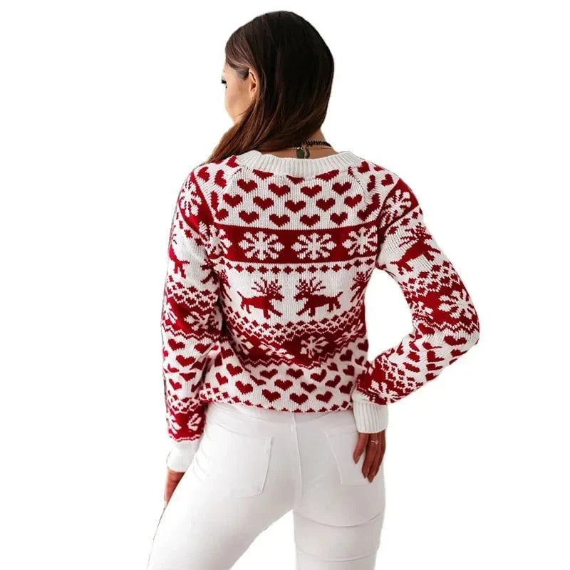 Women's Christmas Print Long-Sleeve Acrylic and Polyester Winter Sweater