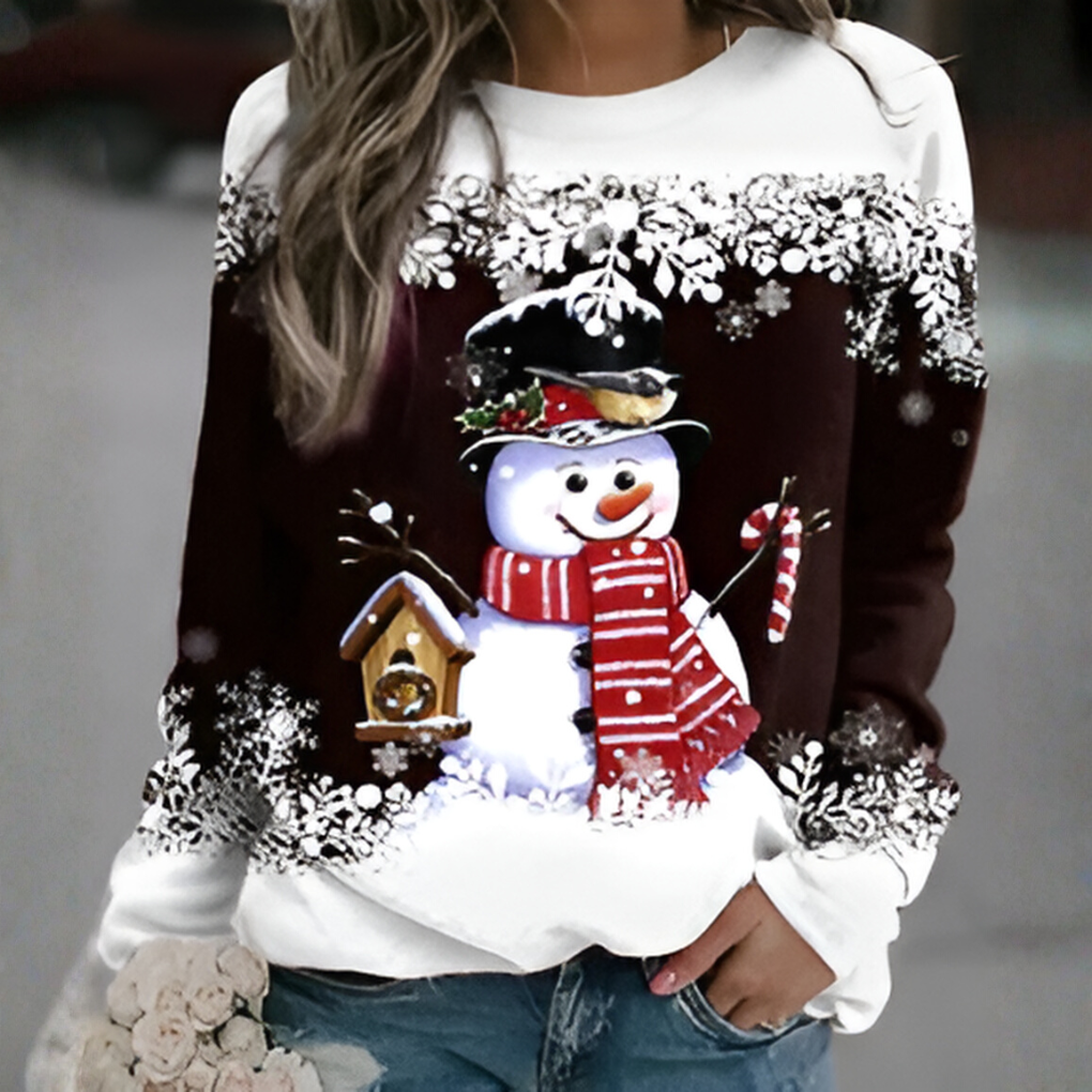 Women's Christmas Sweatshirt with Snowflake Print