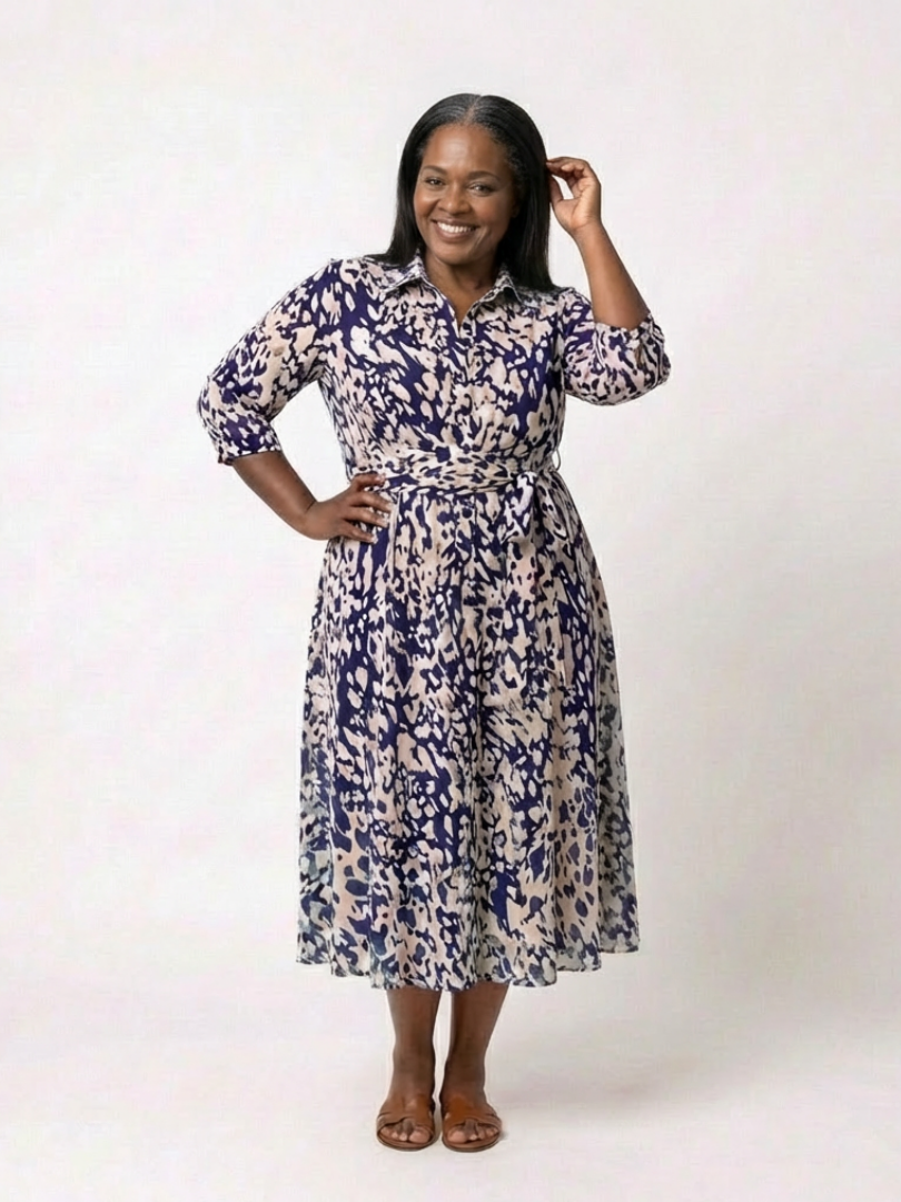 Women's Collared Shirt Midi Dress