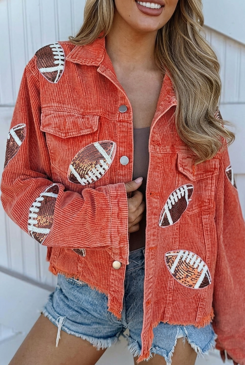 Women's Corduroy Jacket with Sequin Football Details