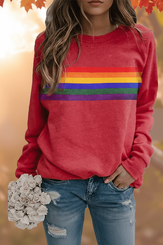 Women's Cozy Rainbow Striped Sweatshirt