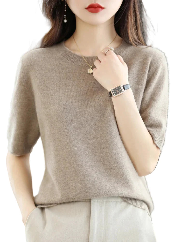 Women's Crew Neck Merino Wool Blend Knitted Sweater