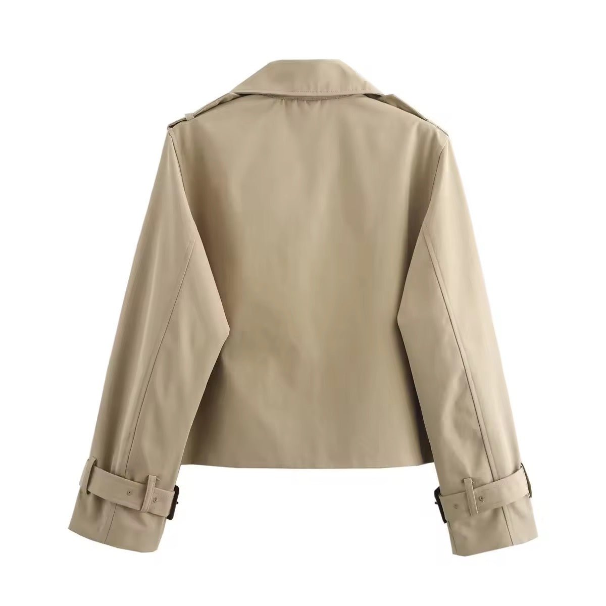Women's Cropped Double-Breasted Trench Jacket with Buckle Cuffs