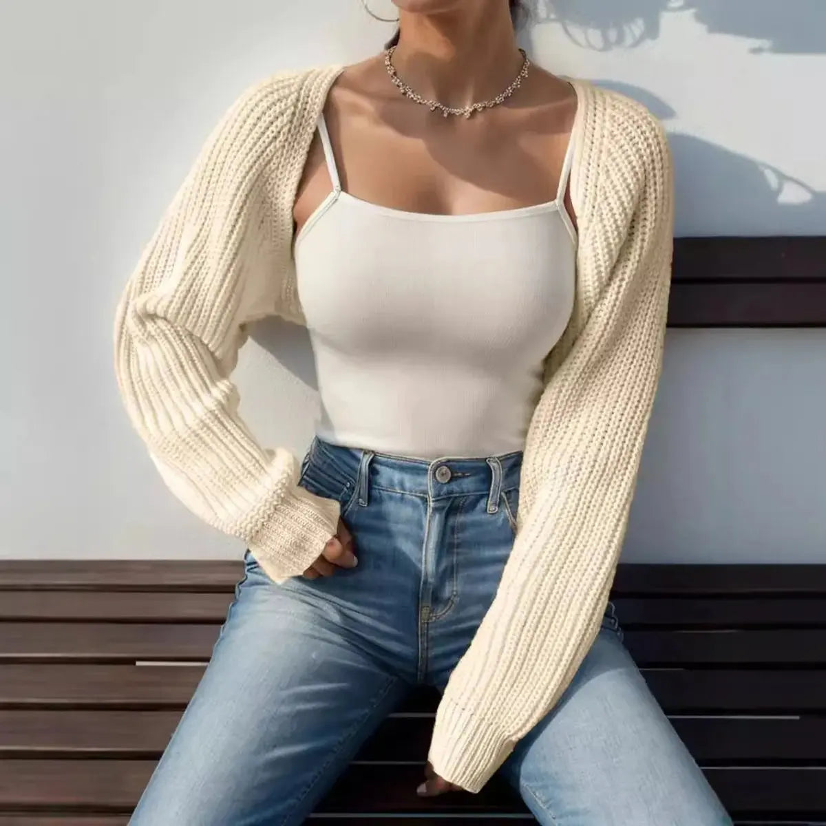 Women's Cropped Open-Front Ribbed Knit Shrug Cardigan