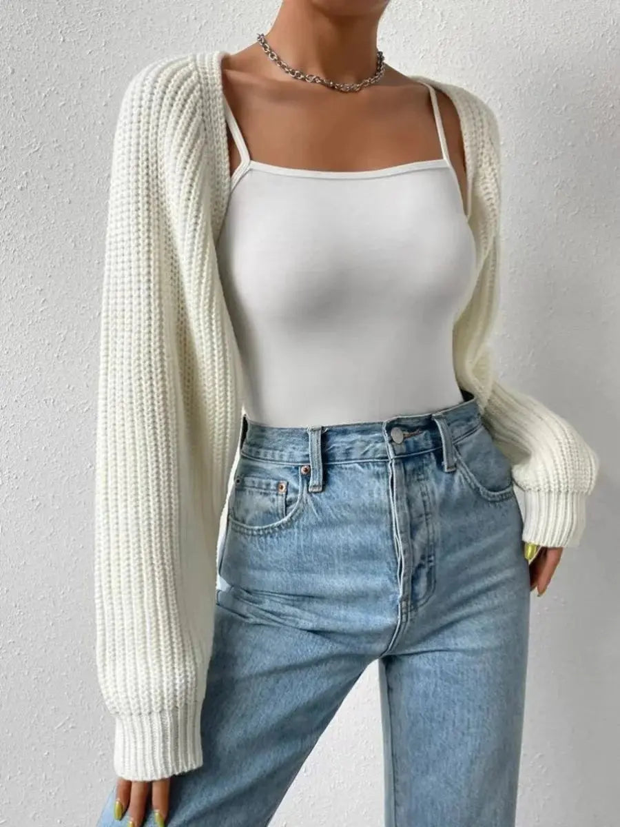 Women's Cropped Open-Front Ribbed Knit Shrug Cardigan