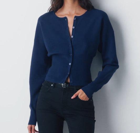 Women's Cropped Ribbed Knit Cardigan with Button Placket