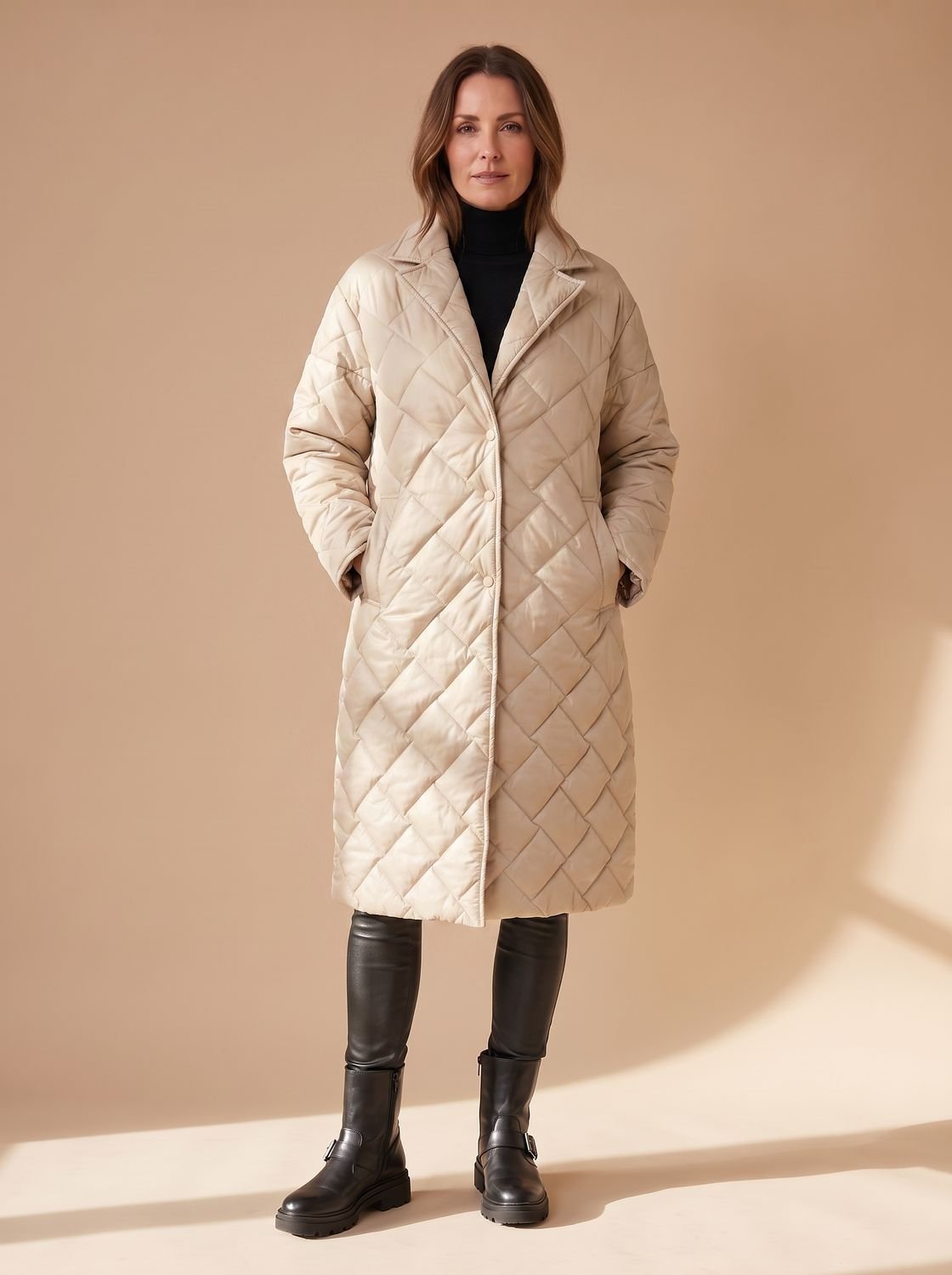 Women's Diamond-Quilted Mid-Length Winter Coat