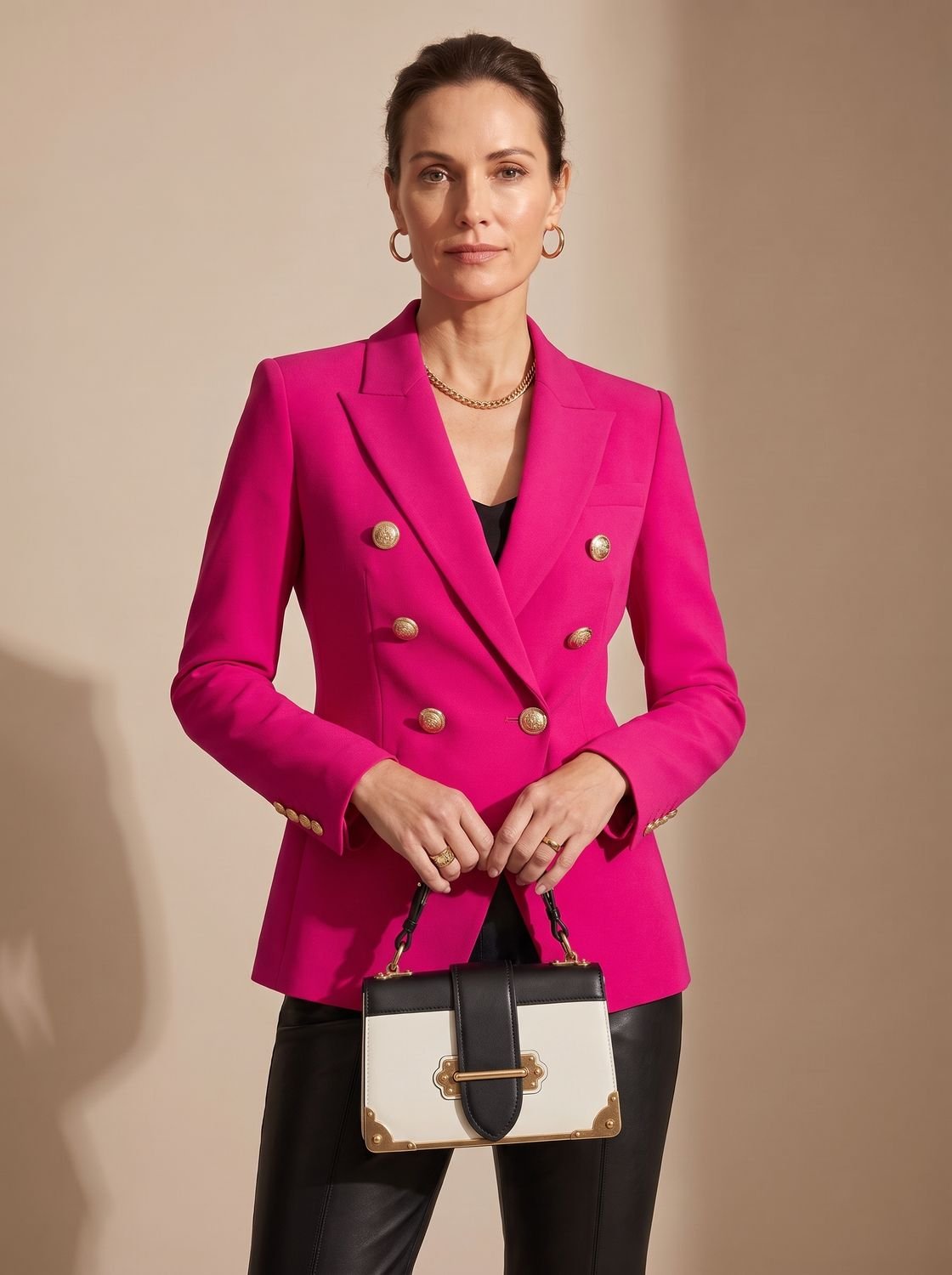 Women's Double-Breasted Tailored Blazer with Gold-Tone Buttons