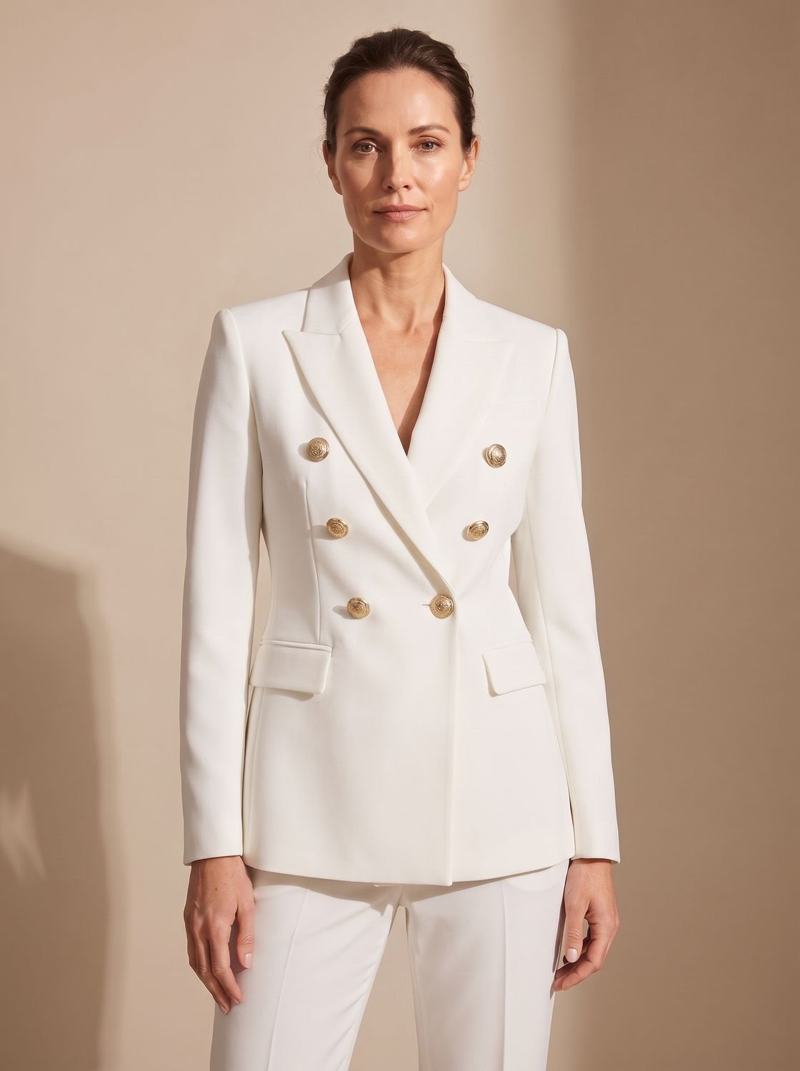 Women's Double-Breasted Tailored Blazer with Gold-Tone Buttons