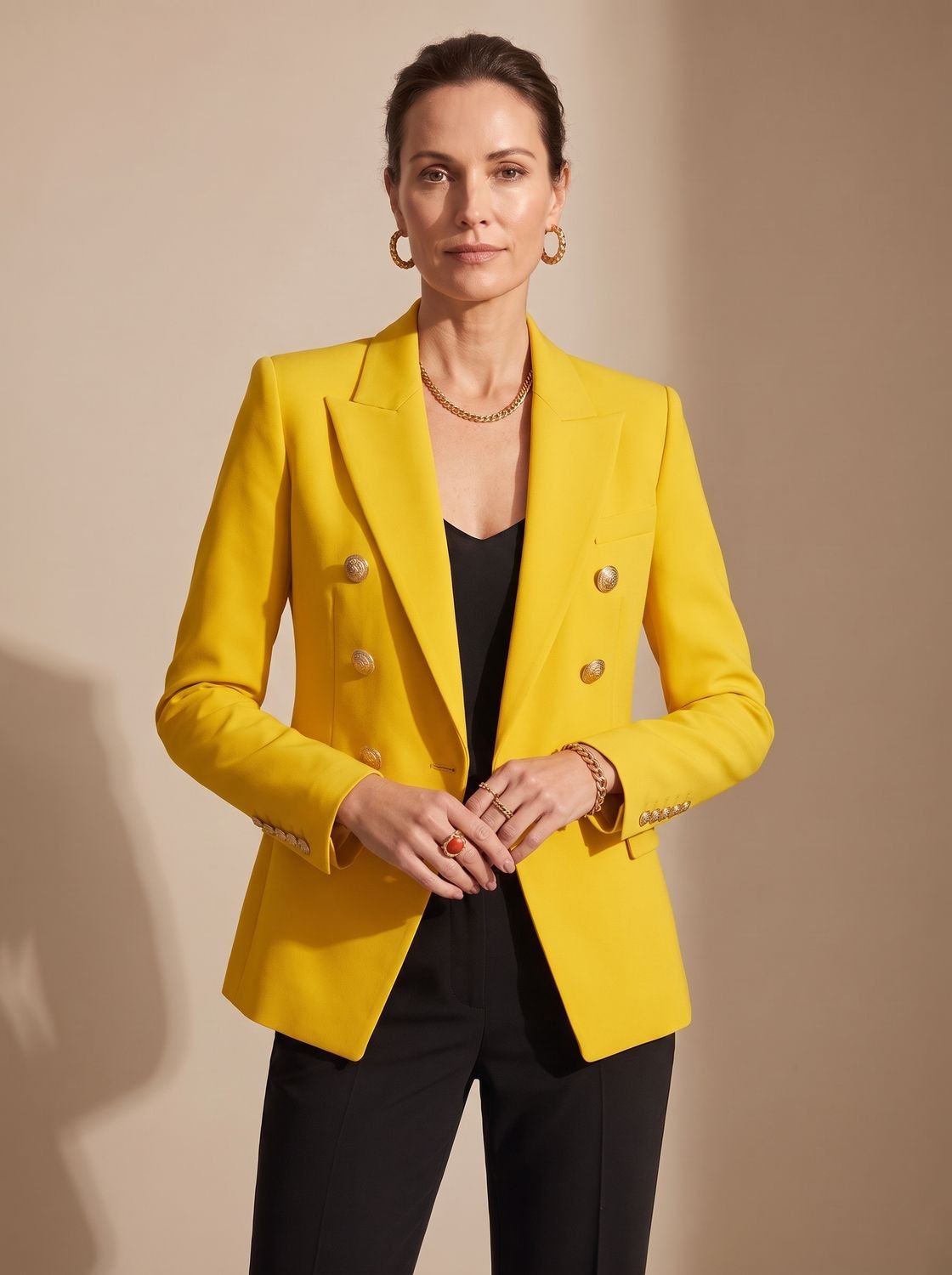 Women's Double-Breasted Tailored Blazer with Gold-Tone Buttons