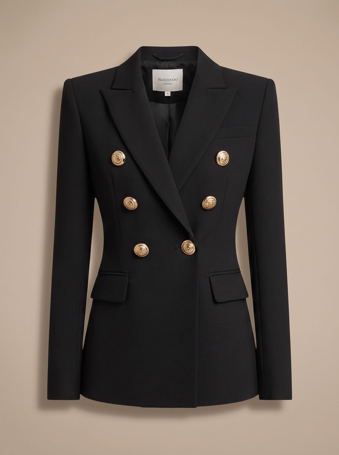 Women's Double-Breasted Tailored Blazer with Gold-Tone Buttons
