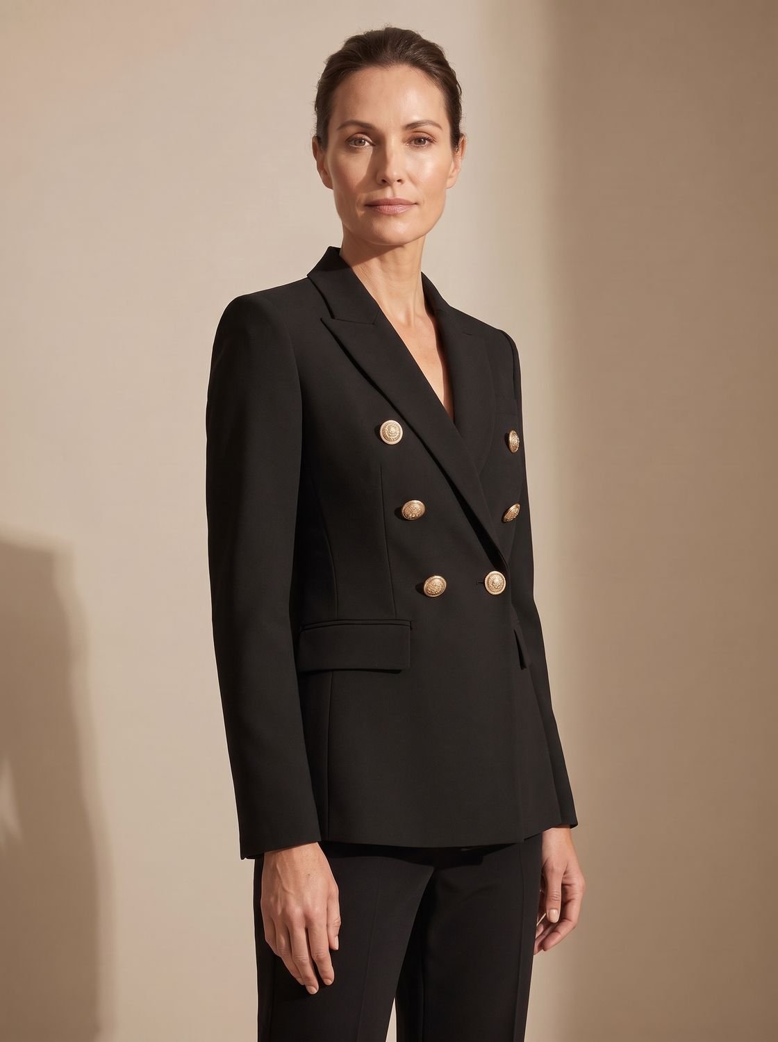 Women's Double-Breasted Tailored Blazer with Gold-Tone Buttons