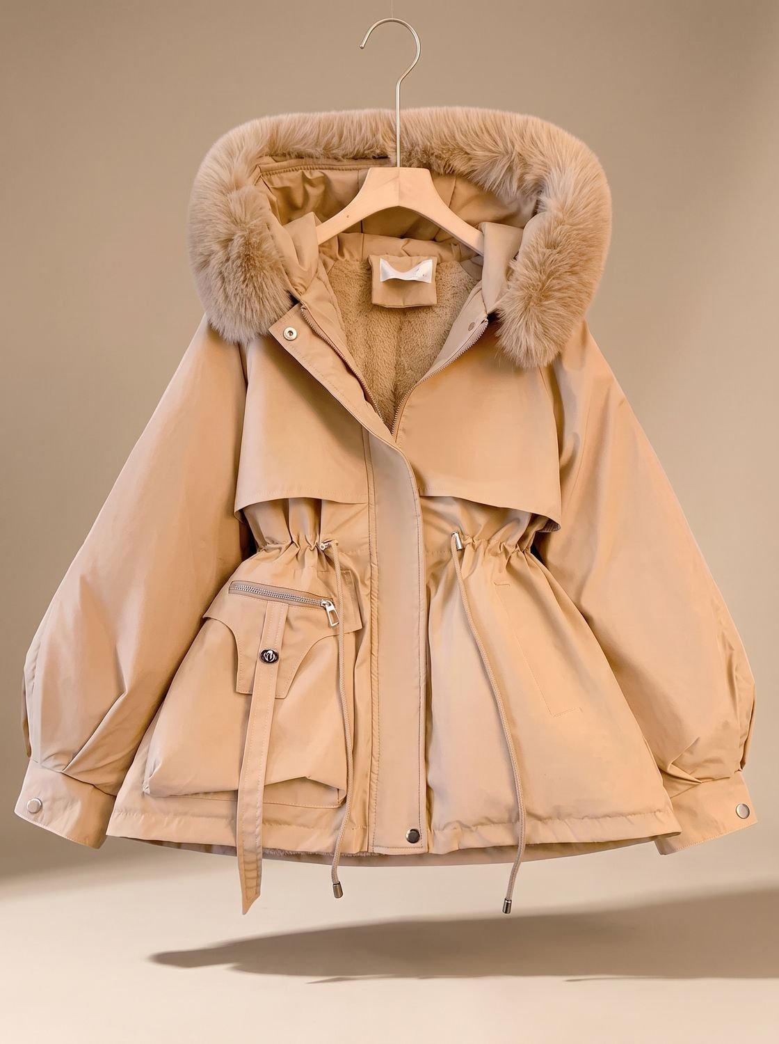 Women's Elegant Faux-Fur Hooded Drawstring Puffer Jacket
