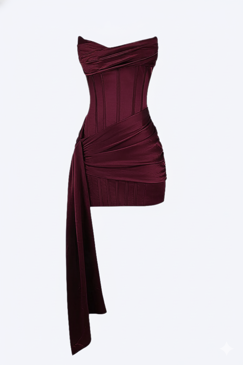 Women's Elegant Short Evening Dress - Burgundy