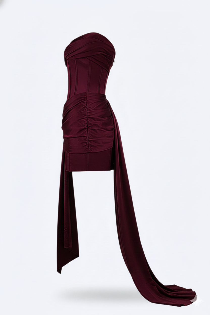 Women's Elegant Short Evening Dress - Burgundy