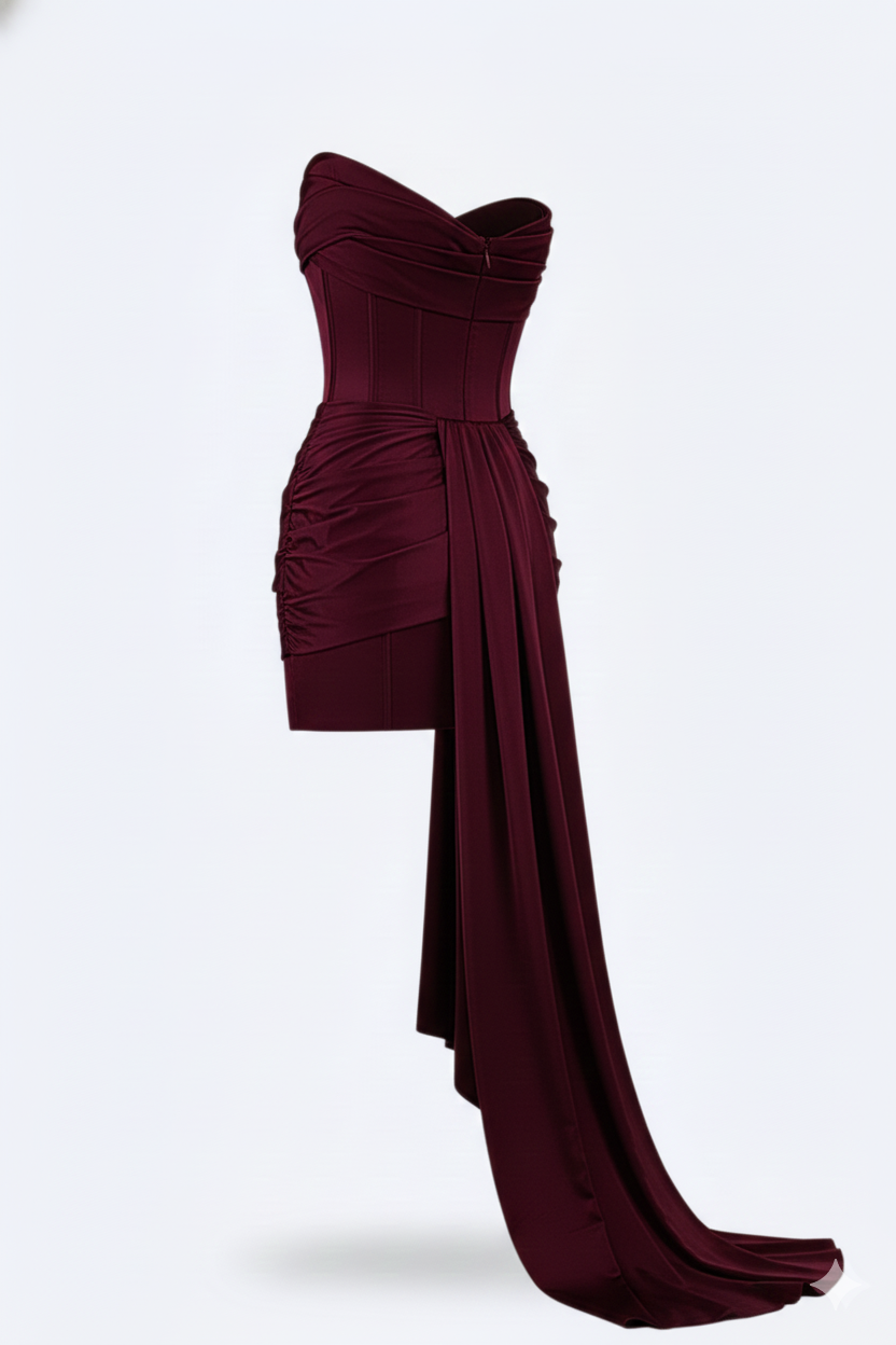 Women's Elegant Short Evening Dress - Burgundy