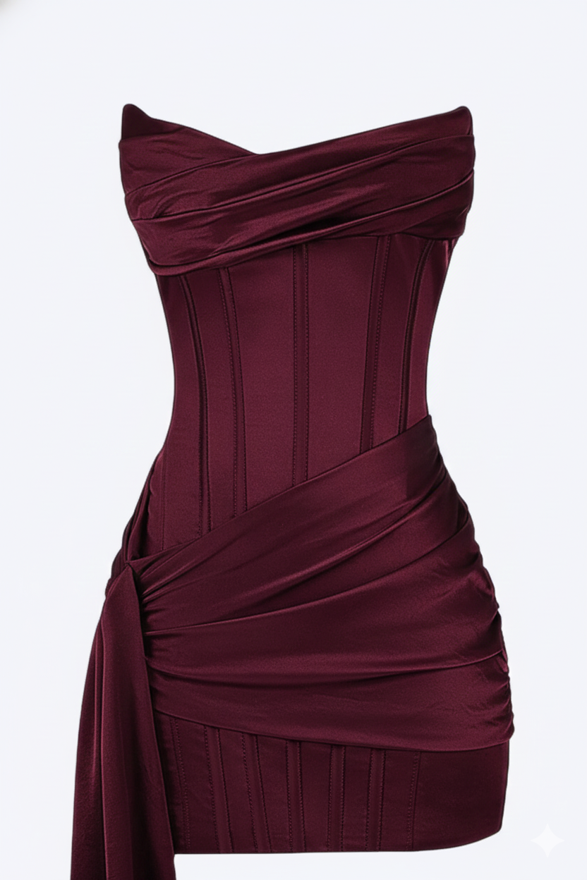 Women's Elegant Short Evening Dress - Burgundy