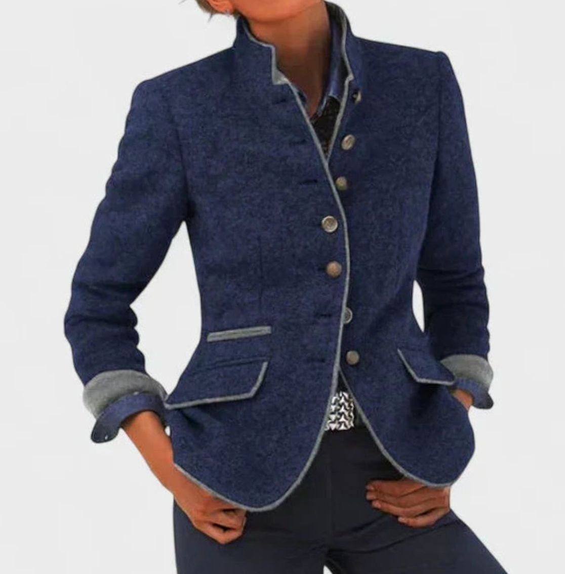 Women's Elegant Stand-Collar Button-Up Blazer Cardigan