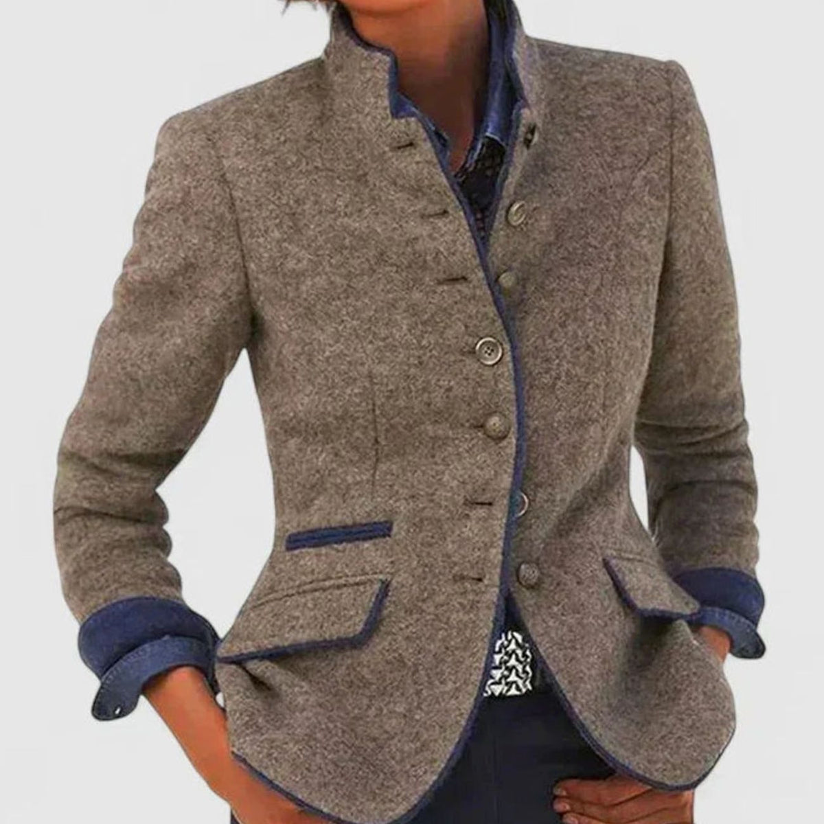 Women's Elegant Stand-Collar Button-Up Blazer Cardigan