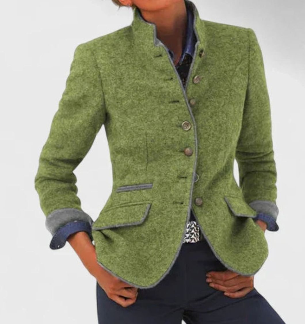 Women's Elegant Stand-Collar Button-Up Blazer Cardigan