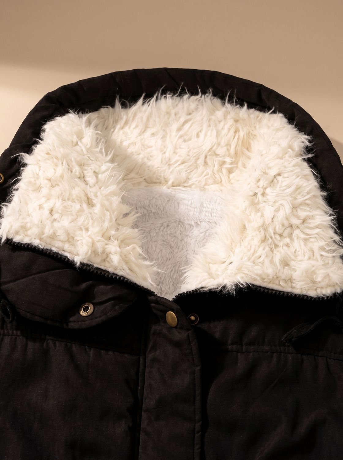 Women's Faux-Fur Collar Drawstring Waist Winter Parka Coat