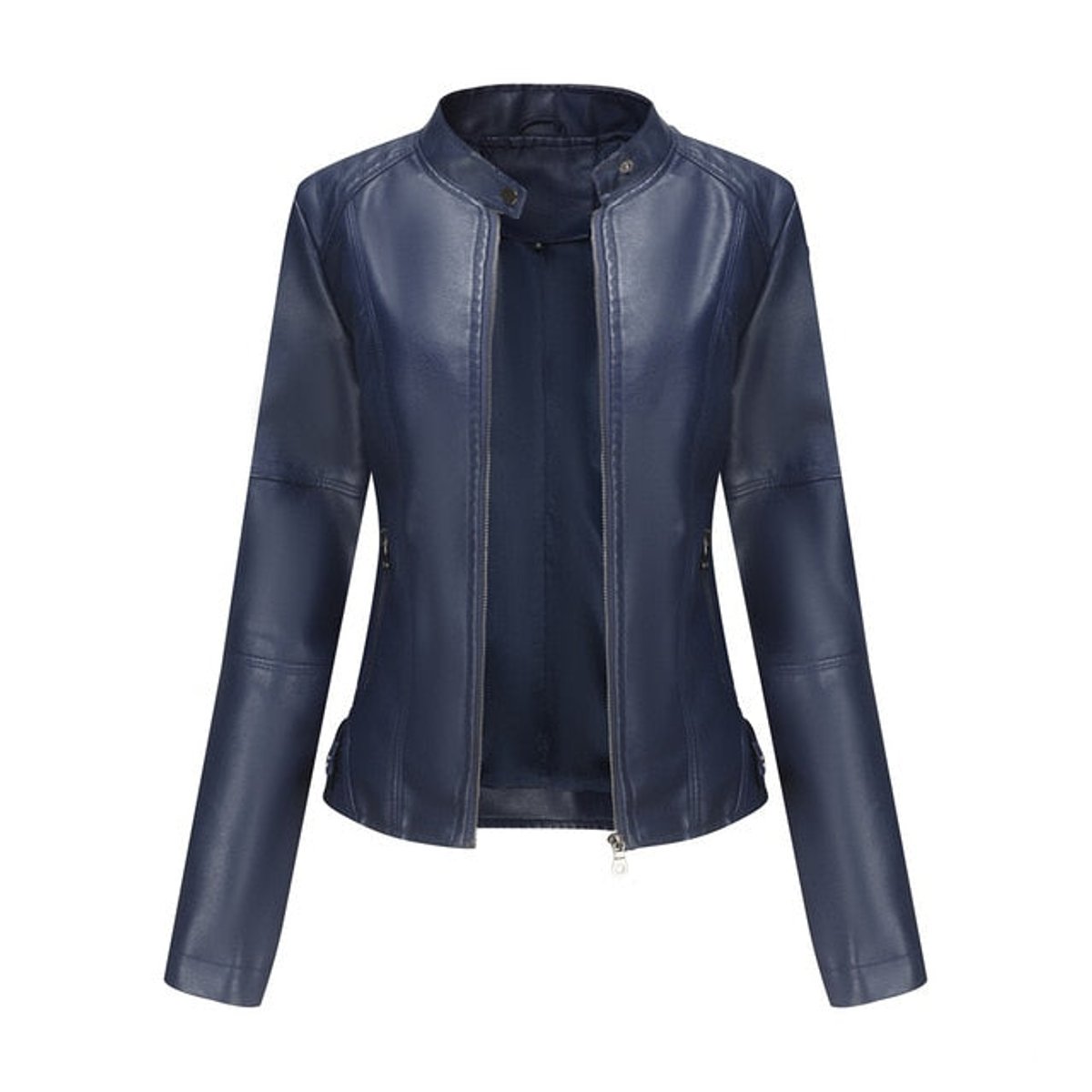 Women's Faux Leather Stand Collar Zip-Up Moto Jacket